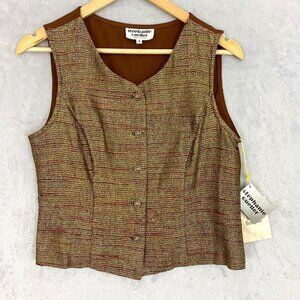 Vintage Stephanie Queller Ribbed Silk Vest Size‎ 8 Sparkle Gold Academia USA NEW